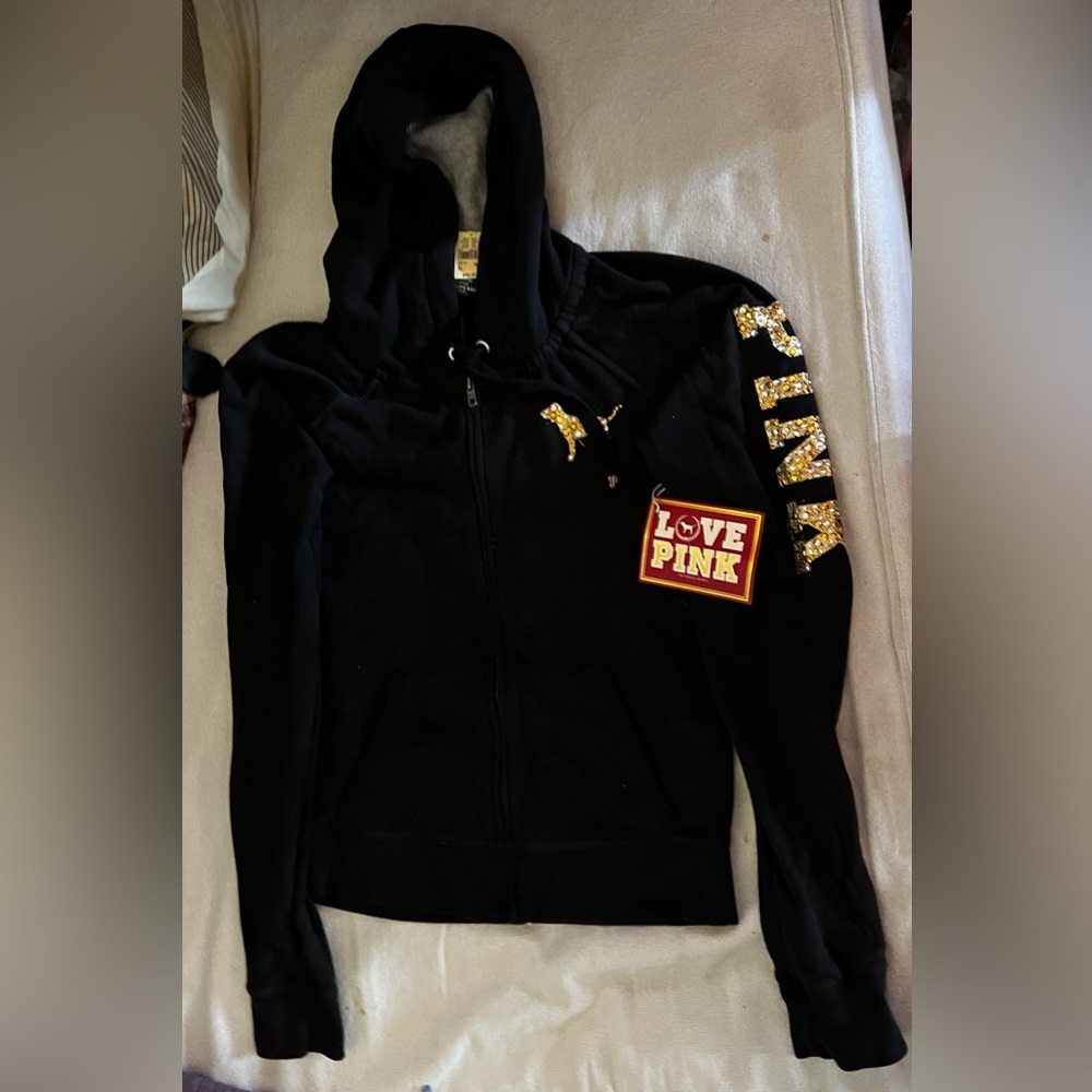 PINK by Victoria's Secret Full Zip Hoodie W/ Rhinestone Peace Sign.